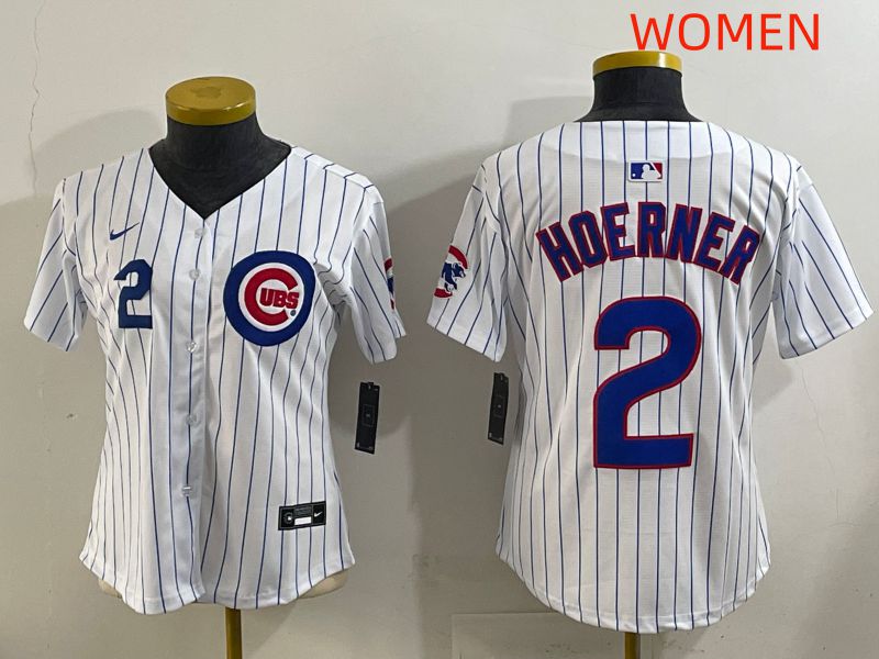 Women 2025 Chicago Cubs #2 Hoerner White Stripe Game Nike MLB Jersey style 2